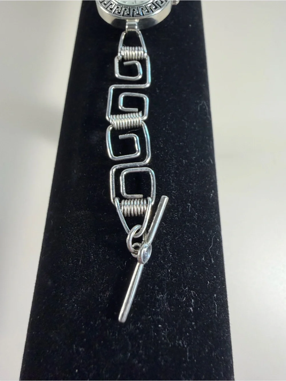 Vintage 925 Sterling Silver Greek Key watch Quartz Japan  women 7 inch